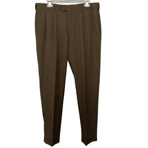 Savane Men's Classic Double‎ Pleat Brown Dress Pants | 36 X 30